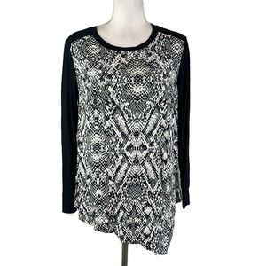 Jones New York Sport Tunic Top sz Medium Black Gray Slinky Modest Casual Career